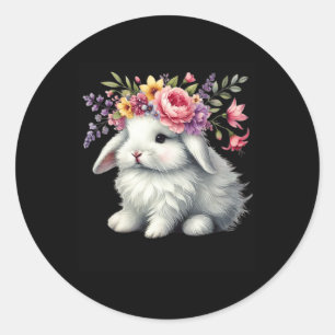 Easter Bunny With Floral Flower Crown Cute Girls W Classic Round Sticker