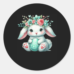 Easter Bunny With Flower Crown Girls Women Floral  Classic Round Sticker