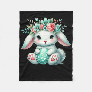 Easter Bunny With Flower Crown Girls Women Floral  Fleece Blanket