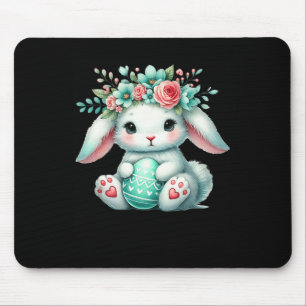 Easter Bunny With Flower Crown Girls Women Floral Mouse Pad