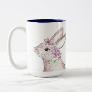 Easter Bunny with Flower Crown! (Navy) Two-Tone Coffee Mug