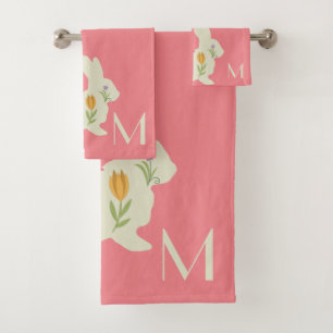 Easter bunny with flowers - add monogram bath towel set
