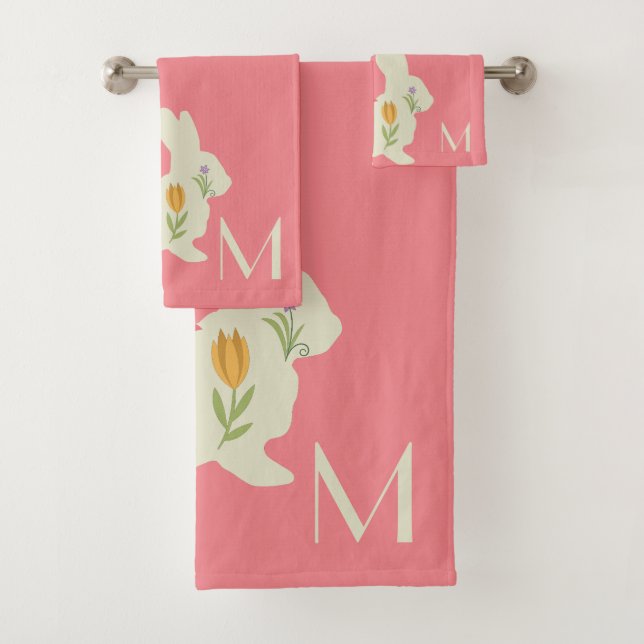 Easter bunny with flowers - add monogram bath towel set (Insitu)