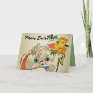 EASTER BUNNY WITH FLOWERS card