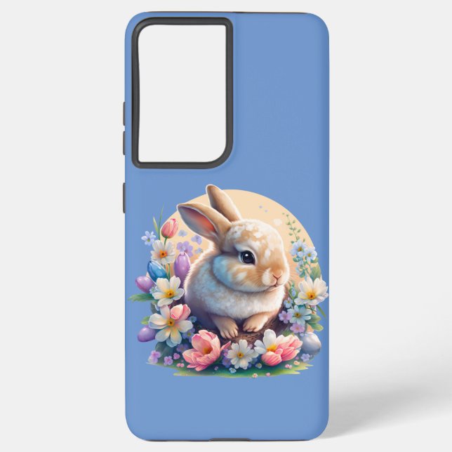 Easter Bunny with Flowers, spring Bunny easter day Samsung Galaxy S21 Ultra Case (Back)