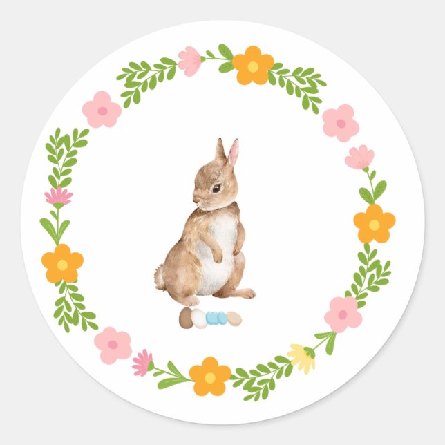 Easter Bunny with Flowers Sticker (Front)