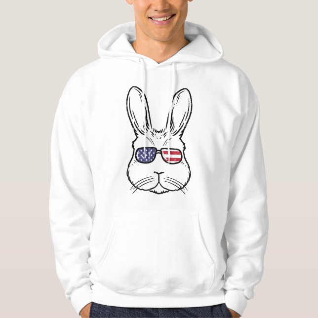 Easter Bunny With Glasses Us Flag Cool Rabbit Patr Hoodie (Front)