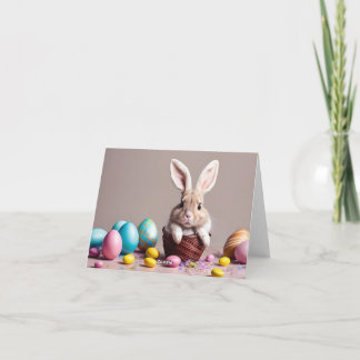 Easter bunny with his eggs. card