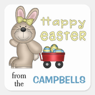 Easter Bunny with Little Red Wagon Square Sticker