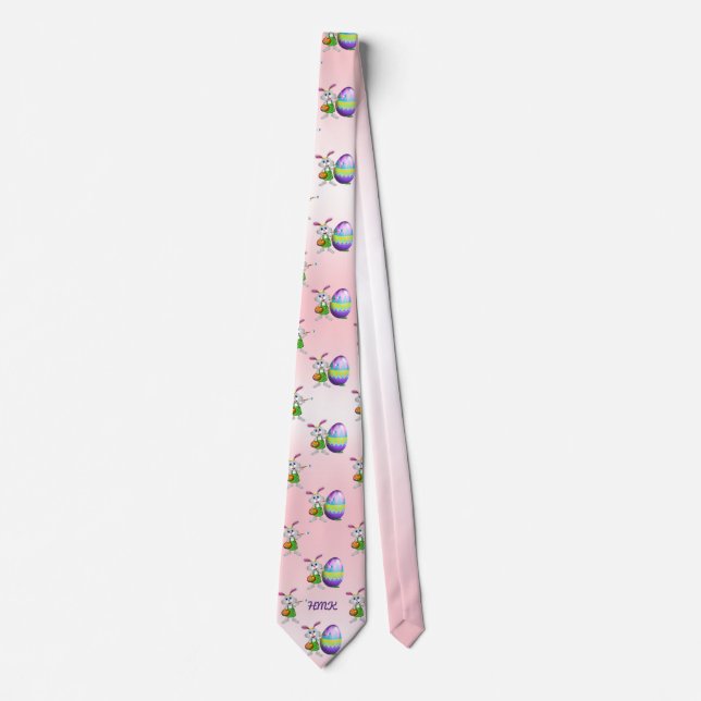 Easter Bunny with Paintbrush and Egg Print Tie (Front)