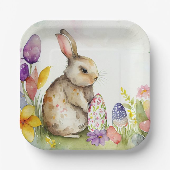 Easter bunny with painted eggs in the garden paper plate (Front)