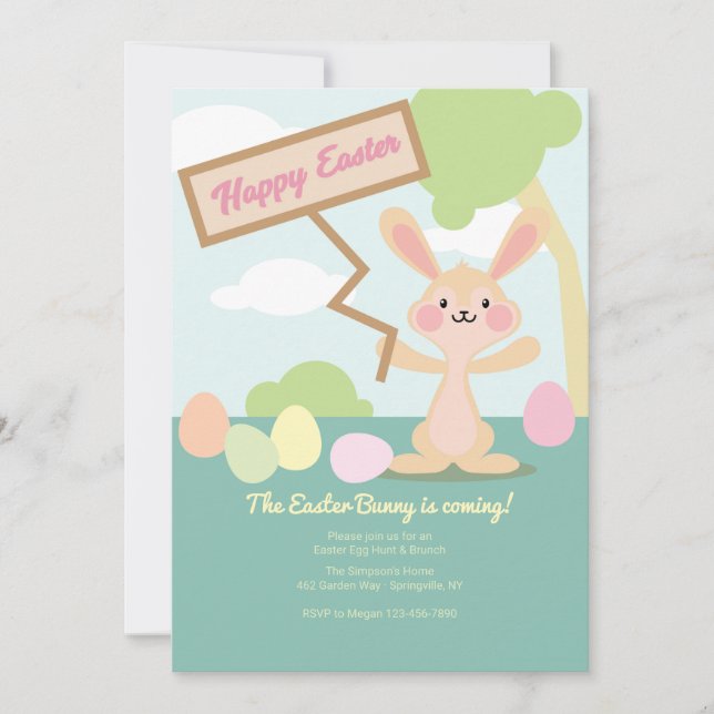 Easter Bunny With Sign Invitation (Front)