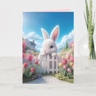Easter Bunny With Spring Tulips Holiday Card