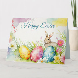 Easter bunny with three Easter Eggs Card