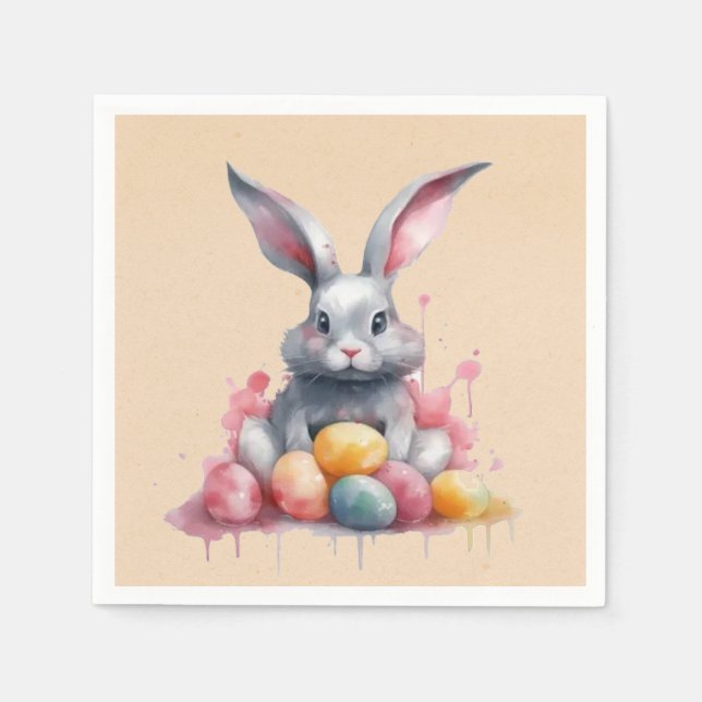 Easter Bunny with Watercolor Eggs Baby Shower Napkin (Front)