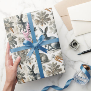 Easter Bunny Wrapping Paper – Soft Grey & White 