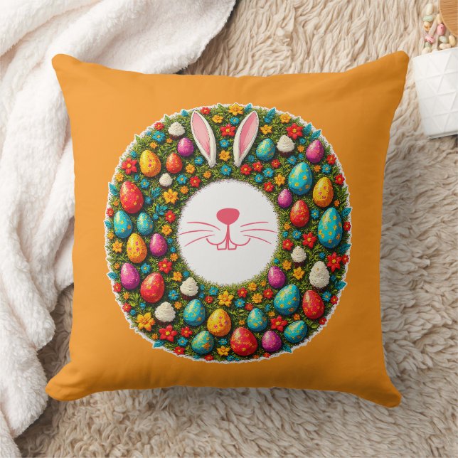 Easter Bunny Wreath – Cute Style almofada Throw Pillow (Blanket)