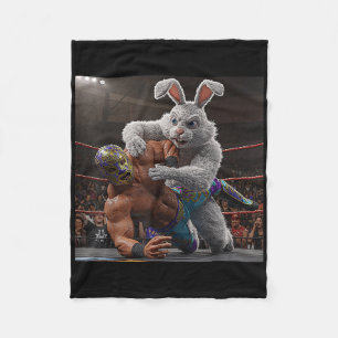 Easter Bunny Wrestling A Luchador Fleece Blanket