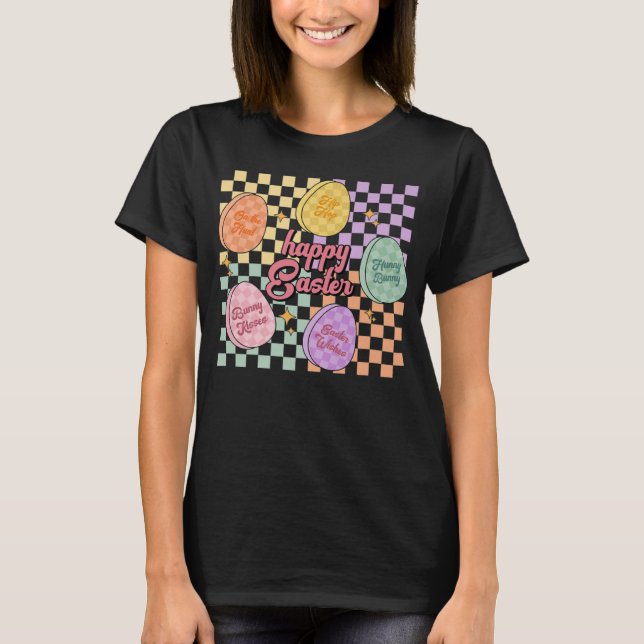 Easter Candy Eggs Conversation Checked Happy Easte T-Shirt (Front)