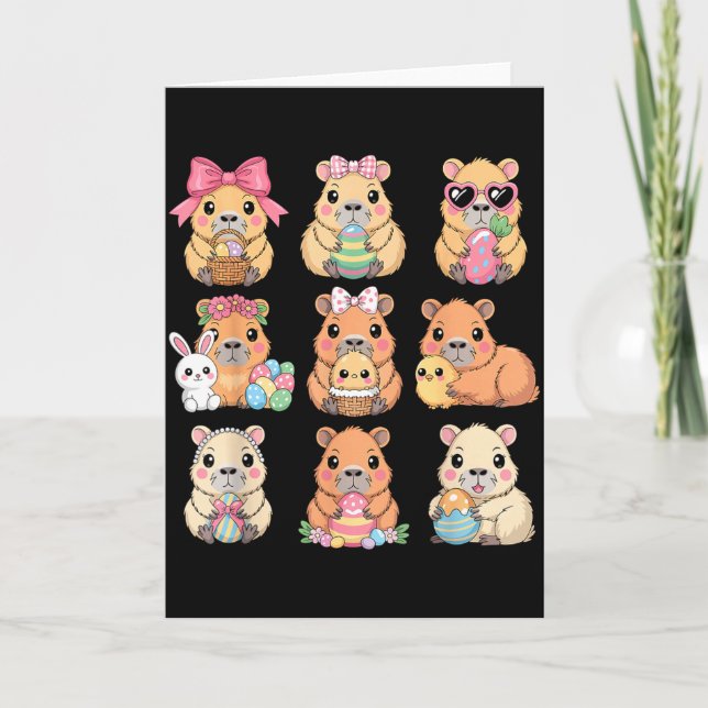 Easter Capybaras Funny Egg Hunting Cute Capybara K Card (Front)