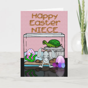 Easter card for Niece with turtle rabbit eggs