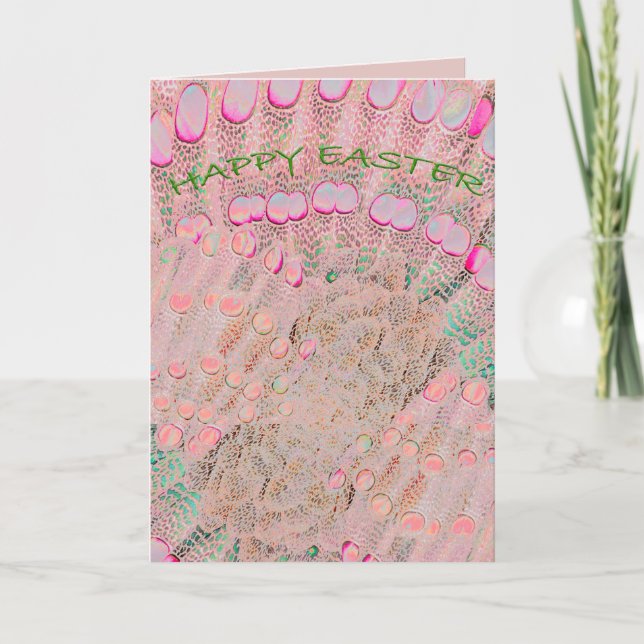 Easter Card in pink with eggs in a garden (Front)