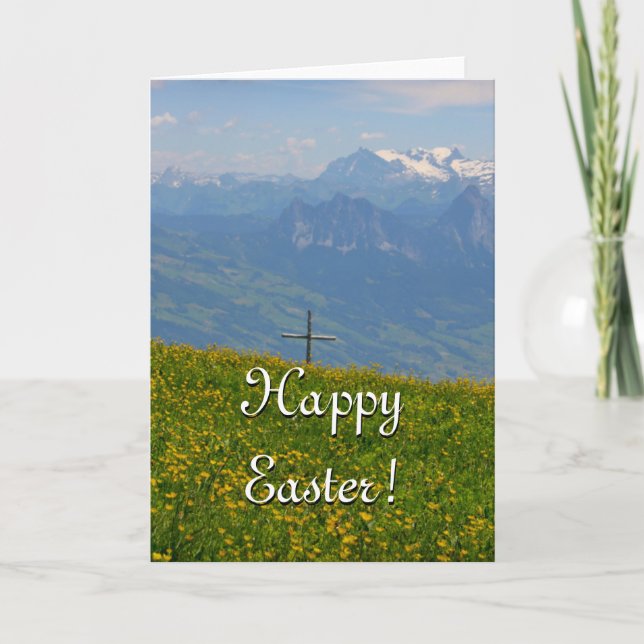 Easter Card - Mountain Cross and meadow (Front)