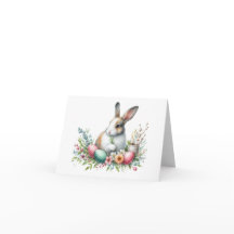 Easter card pretty rabbit and flowers
