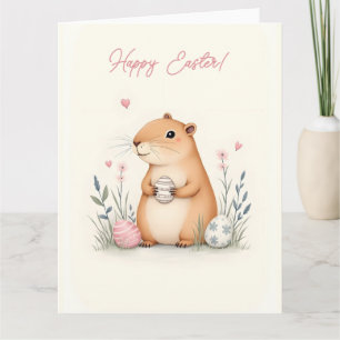 Easter card with a capybara in pastel colours