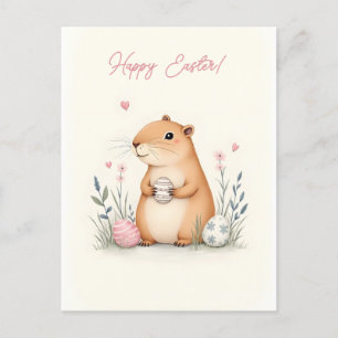 Easter card with a capybara in pastel colours