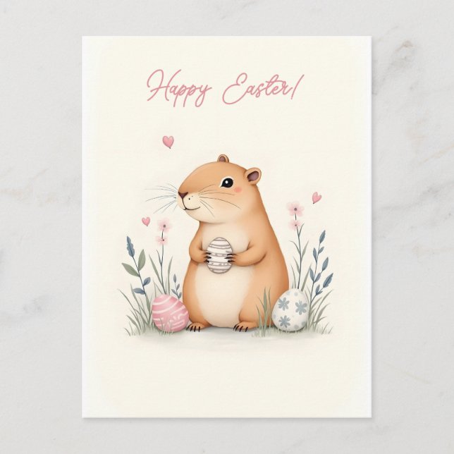 Easter card with a capybara in pastel colours (Front)
