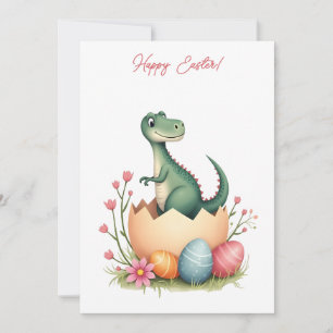 Easter card with a dinosaur in pastel colours