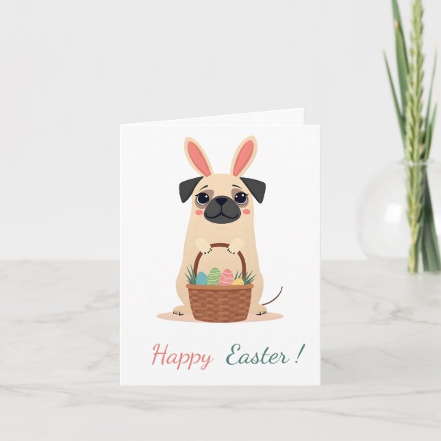 Easter card with a picture of a pug (Front)