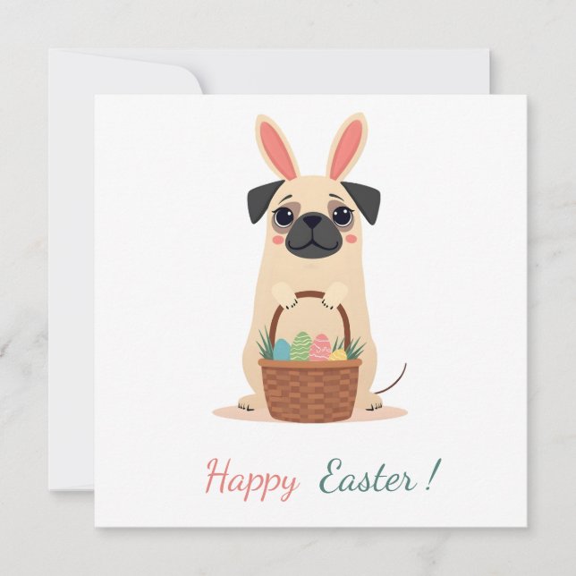 Easter card with a picture of a pug (Front)