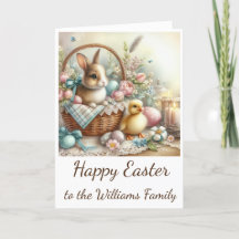 Easter Card with Eggs, Bunny, Basket & Chick