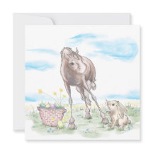 Easter card with horse and oyster, sweet animals
