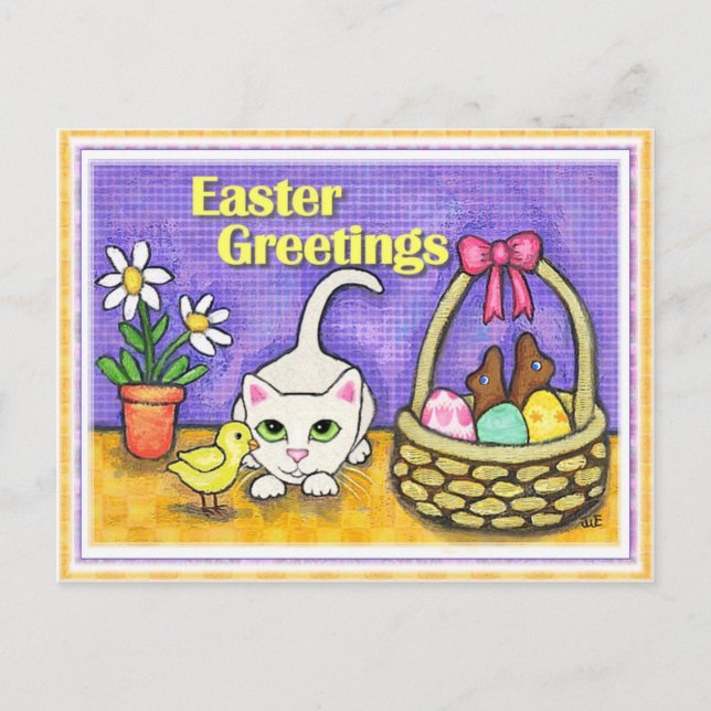 Easter Cat & Chick Postcard (Front)