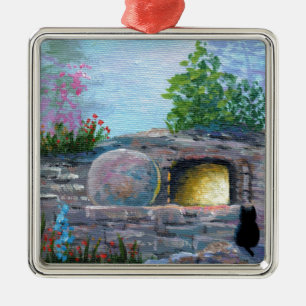 Easter Cat Christian Art Empty Tomb Metal Ornament