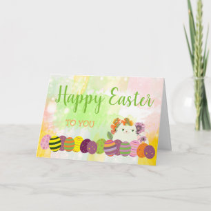 Easter Cat Cute Floral Eggs Spring Watercolor Chic Holiday Card