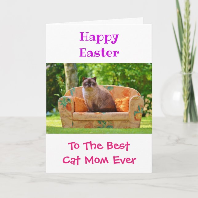 Easter Cat Mom World's Best Ever Pet Photo Holiday Card (Front)