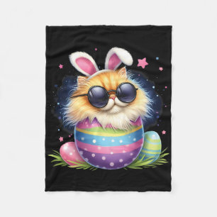 Easter Cat With Bunny Ears Easter Day Egg Hunting Fleece Blanket