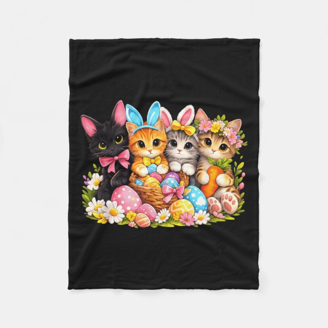 Easter Cats Ears Bunny Eggs Fleece Blanket (Front)