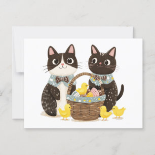 Easter Cats Easter Basket Baby Chicks Postcard