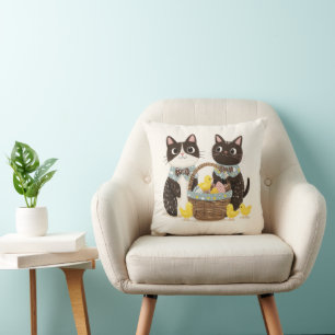 Easter Cats Easter Basket Baby Chicks Throw Pillow
