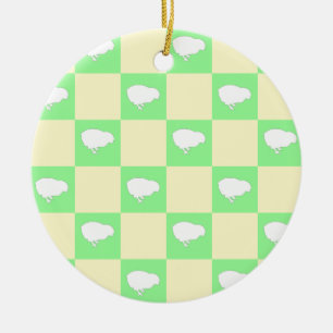 Easter Chequerboard Pattern with White Chick Motif Ceramic Ornament