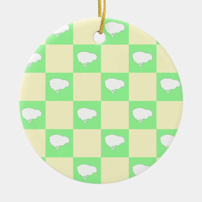 Easter Chequerboard Pattern with White Chick Motif Ceramic Ornament (Front)