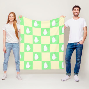 Easter Chequerboard Pattern with White Chick Motif Fleece Blanket
