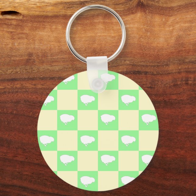 Easter Chequerboard Pattern with White Chick Motif Keychain (Front)