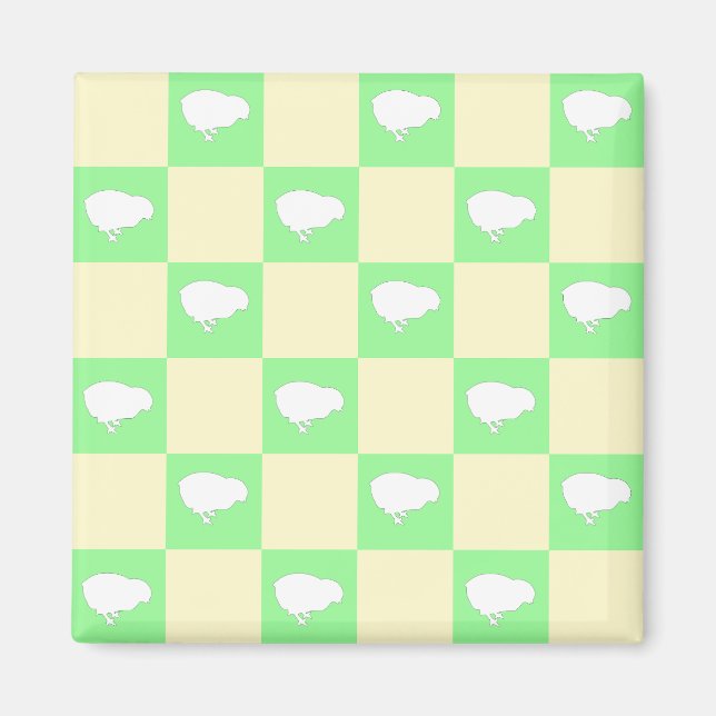 Easter Chequerboard Pattern with White Chick Motif Magnet (Front)