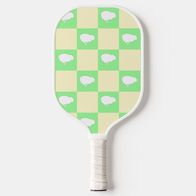 Easter Chequerboard Pattern with White Chick Motif Pickleball Paddle (Front)